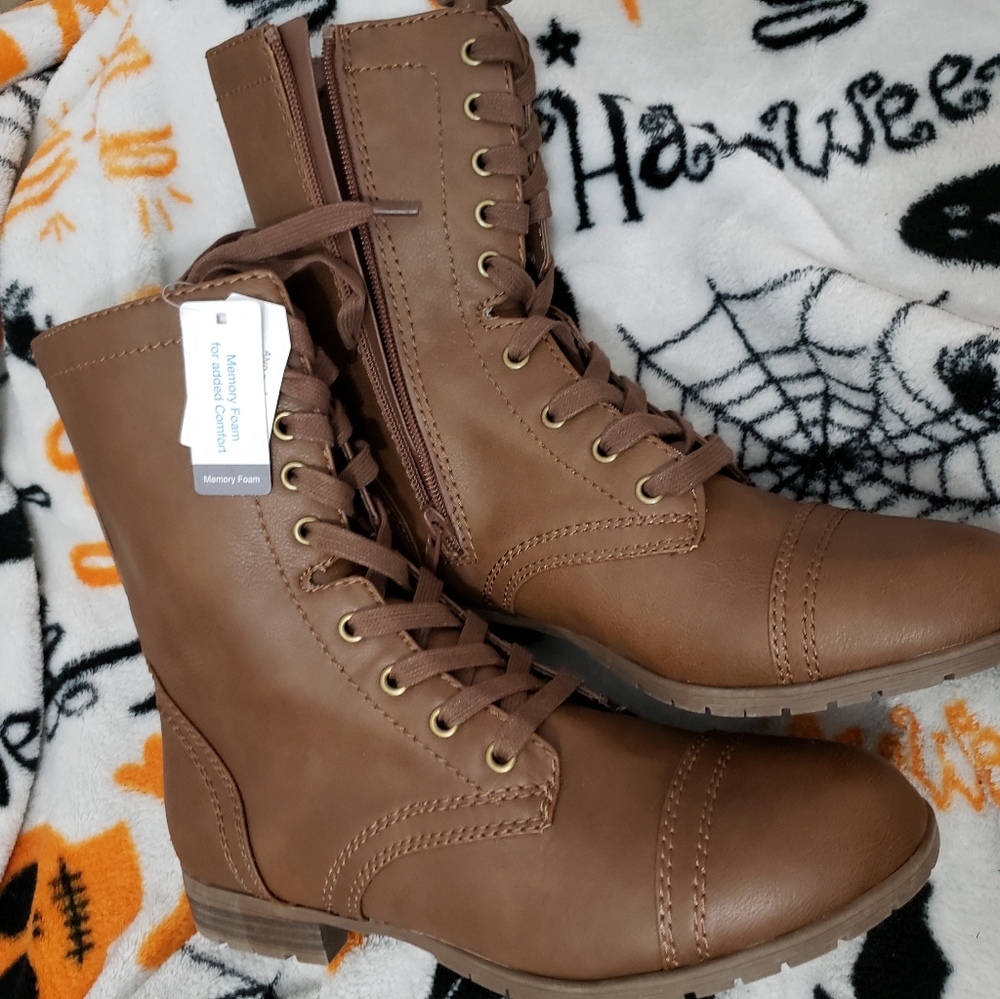 Brown combat boots